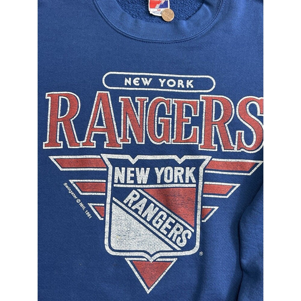 Vintage Mens 90s New York Rangers Hockey Sweatshirt Size Medium Made In USA - Picture 2 of 10